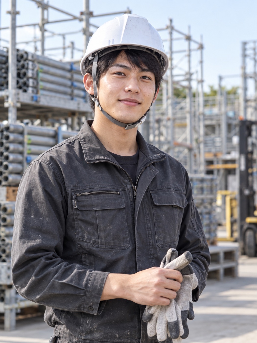 若手の足場職人（AI生成のサンプル）